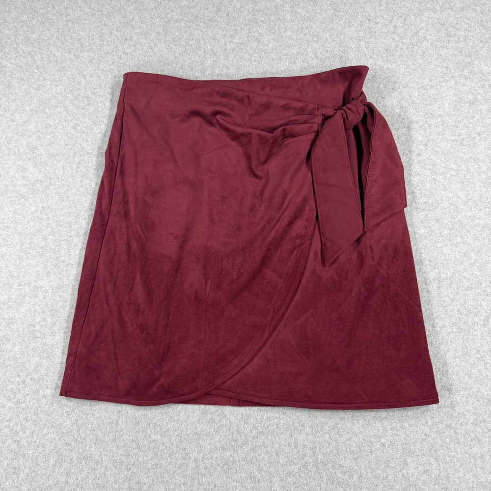 LOFT Faux Suede Wrap Skirt Womens 2 Burgundy Side Tie Preppy Academia Workwear